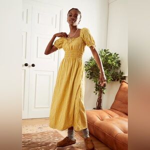 Faithfull The Brand Flora Mari Check Print Midi Dress Size Small ( US 4)